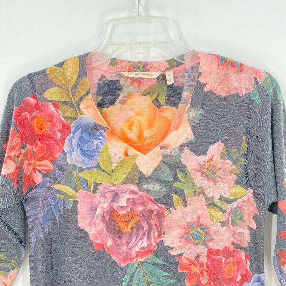 Soft Surroundings Midnight Blooms Womens Floral Sweater Lightweight V-Neck Sz PS - Picture 7 of 13